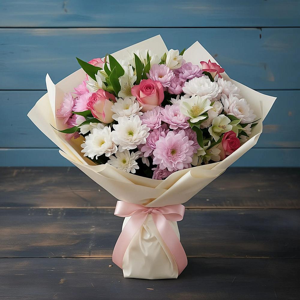 Букет цветов из: Хризантемы, Альстромерии и Розы в Архипо-Осиповка